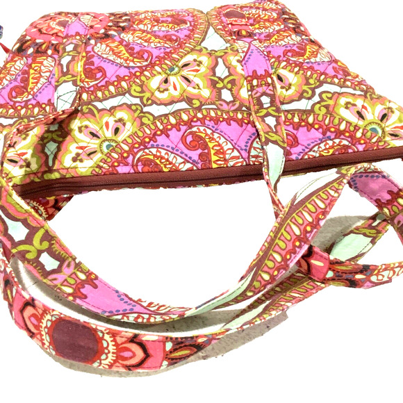 Vera Bradley Shoulderbag Purse Double Straps Multicolor Pink Floral Quilted Tote - Picture 9 of 11